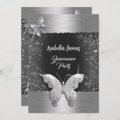 キンセアニラ15th誕生日ブラックシルバーフォイルシック 招待状 (正面/裏面)