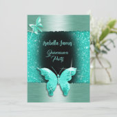 キンセアニラ15th誕生日ブラックターコイズ箔 招待状 (スタンド正面)