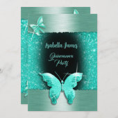 キンセアニラ15th誕生日ブラックターコイズ箔 招待状 (正面/裏面)