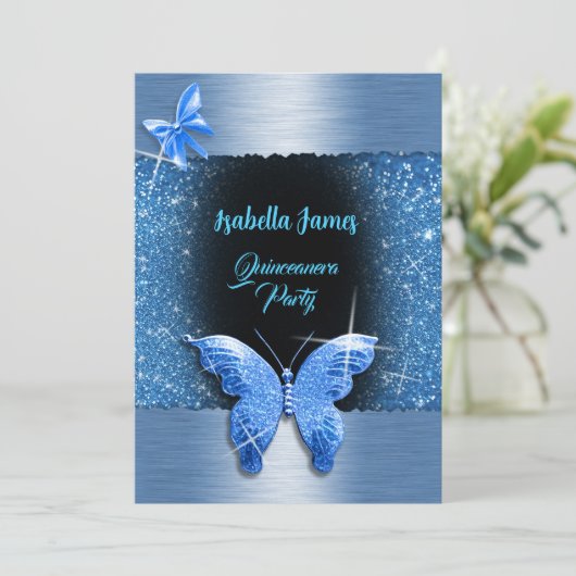 キンセアニラ15th誕生日ブラックブルーフォイルラグジュアリー 招待状 (スタンド正面)