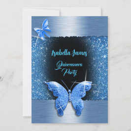 キンセアニラ15th誕生日ブラックブルーフォイルラグジュアリー 招待状