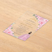キンセアニラ16ピンクローズフローラ金ゴールド蝶 アクリル招待状 (レイダウン)