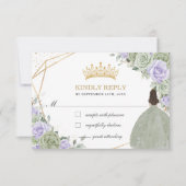 キンセアニラ16誕生日セージグリーンラベンダーフローラ 出欠カード (正面)