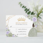 キンセアニラ16誕生日セージグリーンラベンダーフローラ 出欠カード (スタンド正面)