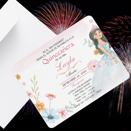 キンセアニラ・エレガンテ： Mis Quince Invitaciones Rosa 出欠カード