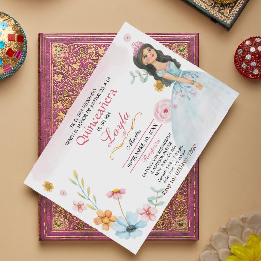 キンセアニラ・エレガンテ： Mis Quince Invitaciones Rosa 招待状