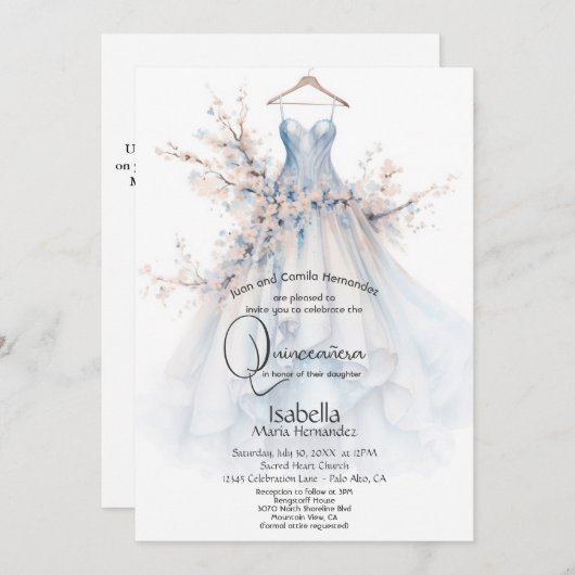 キンセアニラ |ピンクの花が咲く白衣 招待状 (正面/裏面)