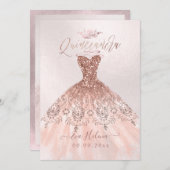 キンセアニラ、プリンセスフェイクバラ金ゴールドティアラ+ガウン 招待状 (正面/裏面)