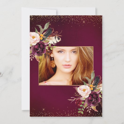 キンセアニラ、赤面水彩フラワーズディブルゴーニュ 招待状 (裏面)