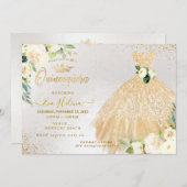 キンセアニラ、金ゴールドグリッターズガウンクリームバラ 招待状 (正面/裏面)