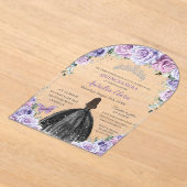 キンセアニラXVスウィート16紫薄紫フローラブラック アクリル招待状 (レイダウン)