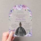 キンセアニラXVスウィート16紫薄紫フローラブラック アクリル招待状 (インサイチュ (ポータブル))