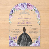 キンセアニラXVスウィート16紫薄紫フローラブラック アクリル招待状 (正面)