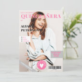 キンセアネーラのピンクのトレンディな雑誌の表紙 2 枚の写真 招待状 (スタンド正面)