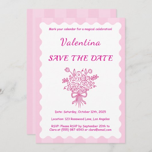 キンセエレガントニェラフローラブーケ | ピンクと白 招待状 (正面/裏面)