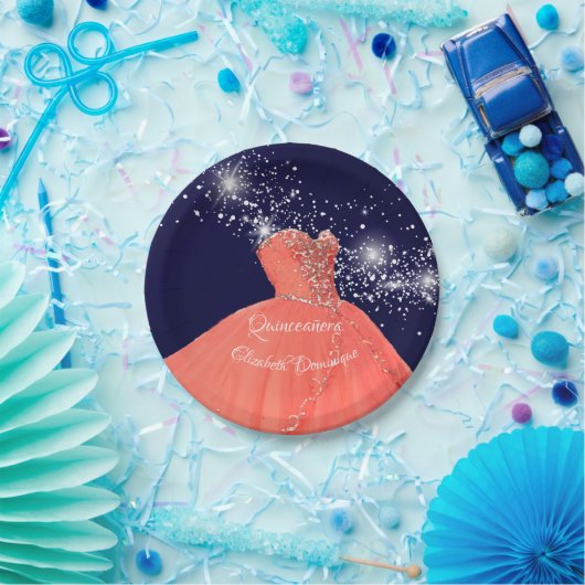 キンセエレガントニエラコーラルガウン紙プレート ペーパープレート (パーティー)