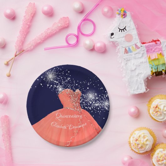 キンセエレガントニエラコーラルガウン紙プレート ペーパープレート (パーティー)