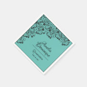 キンセエレガントニーラブラックレースオンターコイズ スタンダードカクテルナプキン (角)