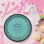 キンセエレガントニーラブラックレースオンターコイズ ペーパープレート (パーティー)