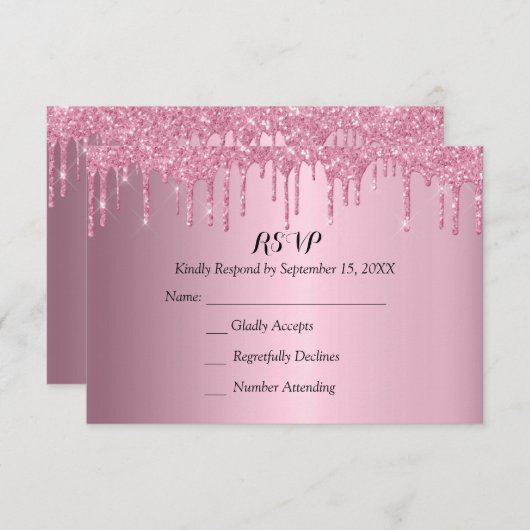 キンセエレガントーニェラピンクと金ゴールドグリッタードリップ 出欠カード (正面/裏面)