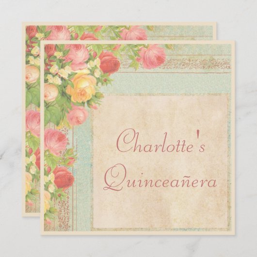 キンセエレガントーニェラヴィンテージバラ 招待状 (正面/裏面)