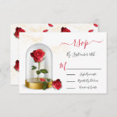 キンセエレガントーニェラ赤いローズレスポンスカードRSVP 出欠カード (正面/裏面)