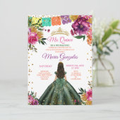キンセカラフルニエラエメラルドグリーンフラワー誕生日 招待状 (スタンド正面)