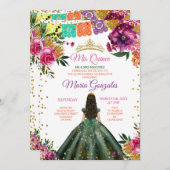 キンセカラフルニエラエメラルドグリーンフラワー誕生日 招待状 (正面/裏面)