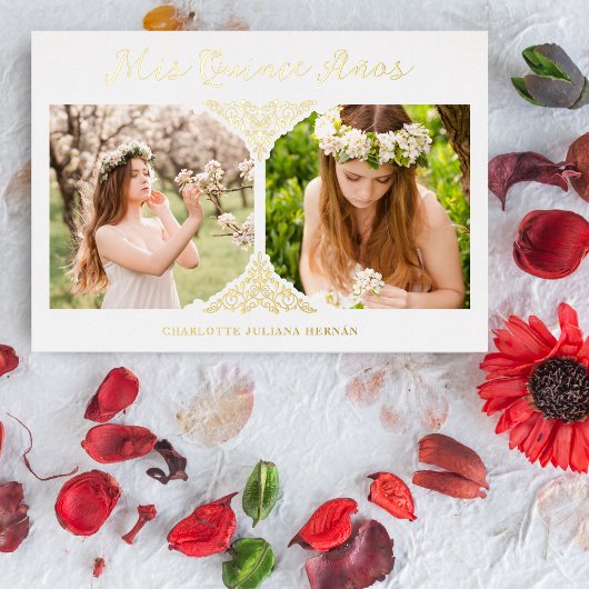 キンセスペインのニラファンシーフローリッシュ効果2枚 箔招待状