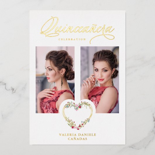 キンセスペインのーニエラロマンティックレッドピンクシェードハート 箔招待状 (正面)