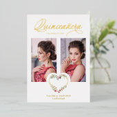 キンセスペインのーニエラロマンティックレッドピンクシェードハート 箔招待状 (立ち正面)