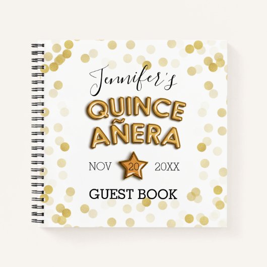 キンセニェラゲストブック金ゴールドバルーン紙吹雪 ノートブック (正面)
