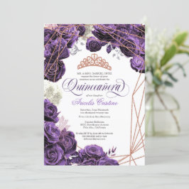キンセニェラ、リーガルパープル、バラ金ゴールドティアラ 招待状