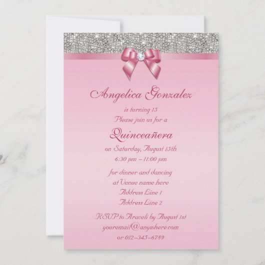 キンセニエレガントラシルバーフェイクセキンズピンクボウ 招待状 (裏面)