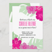 キンセニスペインのラ熱帯ルアウ（ハワイ式宴会）ピンクフローラ 招待状 (正面/裏面)