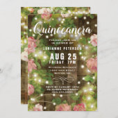 キンセニ素朴ラピンクフローラストリングライトパーティー 招待状 (正面/裏面)