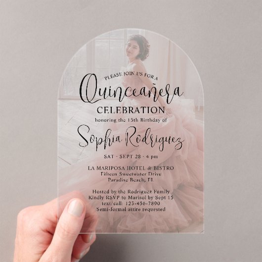 キンセモダンーニェラフォトオーバーレイ15誕生日 アクリル招待状 (インサイチュ (ポータブル))
