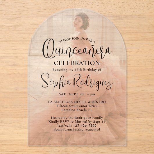 キンセモダンーニェラフォトオーバーレイ15誕生日 アクリル招待状 (正面)