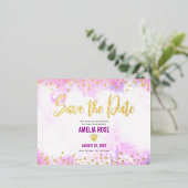 キンセ救ニェラデイトピンクウォーター実在金ゴールド 箔招待状ポストカード (立ち正面)