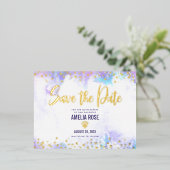 キンセ救ニェラ日パープル水実在色金ゴールド 箔招待状ポストカード (立ち正面)