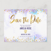 キンセ救ーニェラ日付紫色の水彩金箔 インビテーションポストカード (正面)