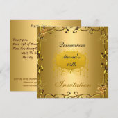キンセañera(クィンセアネーラ)15歳の誕生日招待状 ゴールド 招待状 (正面/裏面)