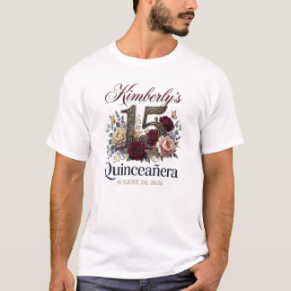 キンセañera 15歳の誕生日パーティーフローラルTシャツ Tシャツ
