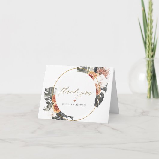 キンゼイ ボヘミアンテラコッタ フローラル ドライ パームリーフ サンキューカード (正面)