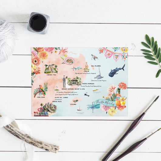 キンタナロー | 目的地の結婚式の旅程マップ 招待状