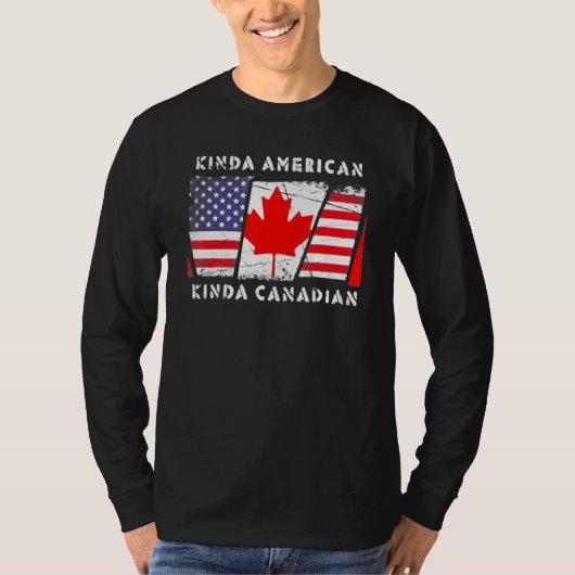 キンダアメリカンKindaカナダ国旗の二重国籍 Tシャツ (正面)