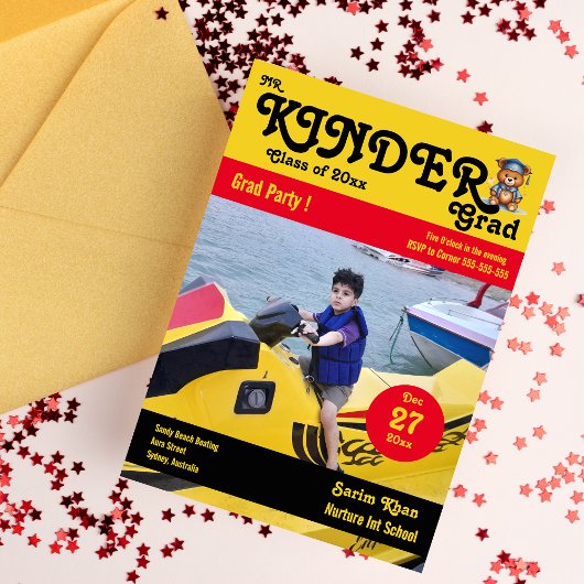 キンダーさん卒業かわいいクマの写真マガジンカバー 招待状