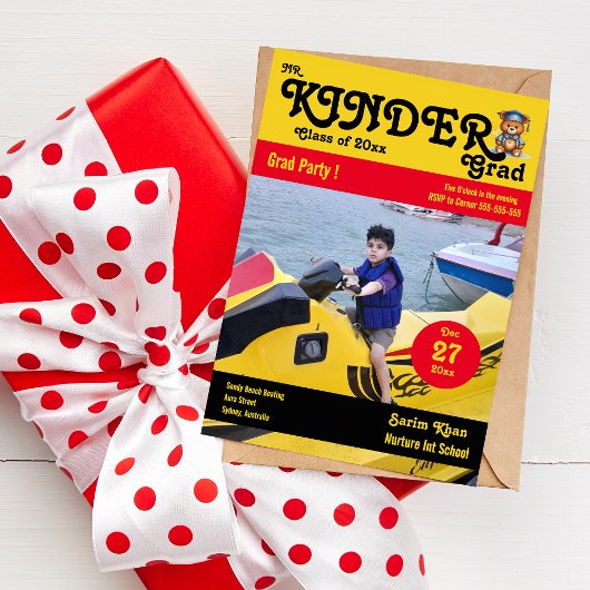 キンダーさん卒業かわいいクマの写真マガジンカバー 招待状