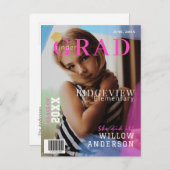 キンダーグラッドマガジンネオンピンク写真卒業 案内ポストカード (正面/裏面)