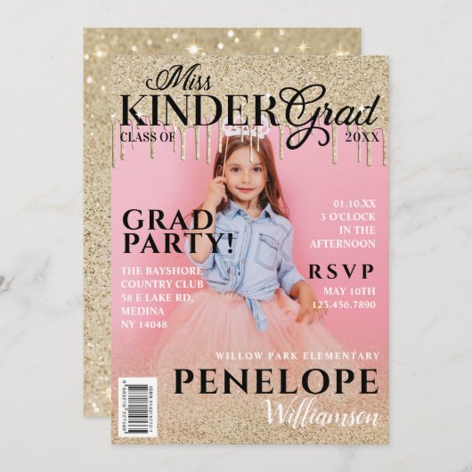 キンダー恋しく思グラード金ゴールドグリッタードリップマガジンカバー 招待状 (正面/裏面)